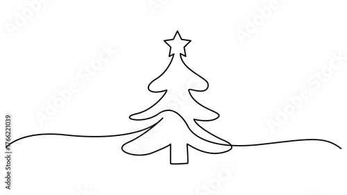 Continuous Line Drawing of a Stylized Christmas Tree with Star single line