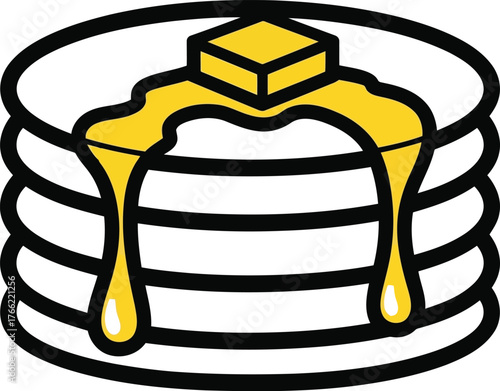 Delicious stack of pancakes drizzled with golden syrup and topped with butter perfect breakfast food illustration vector
