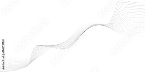 Abstract black smooth wave on a white background. Dynamic sound wave. Design element. Vector illustration. Undulate Grey Wave Swirl, frequency sound wave, twisted curve lines with blend effect.	