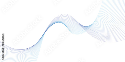 Abstract blue smooth wave on a white background. Dynamic sound wave. Design element. Vector illustration. Undulate blue Wave Swirl, frequency sound wave, twisted curve lines with blend effect.	