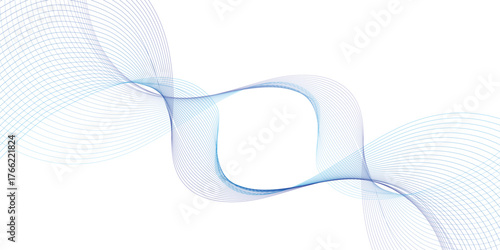 Abstract blue smooth wave on a white background. Dynamic sound wave. Design element. Vector illustration. Undulate blue Wave Swirl, frequency sound wave, twisted curve lines with blend effect.	