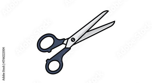 Simple illustration of open scissors with black handles.