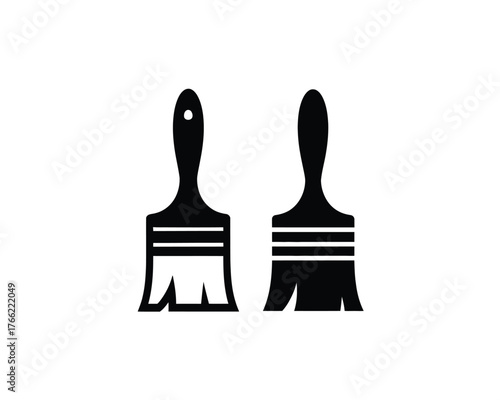 Two Black Paint Brushes Icon Set - Vector Graphic Illustration