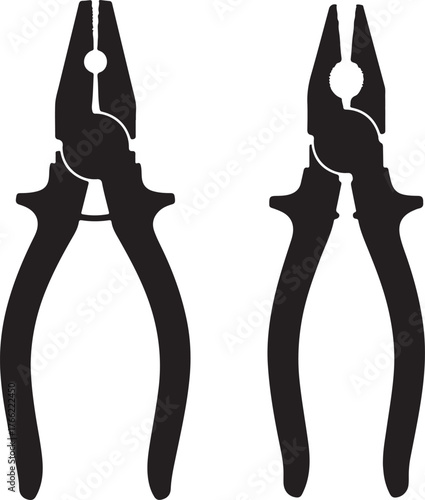  black silhouette of pliers set on white background, vector