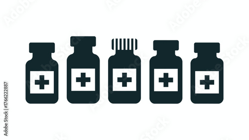 Medical Bottles with Plus Signs - Healthcare and Pharmacy Icons