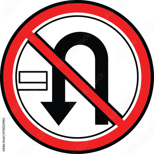 No u turn road sign prohibitory traffic symbol forbidden maneuver danger alert vector