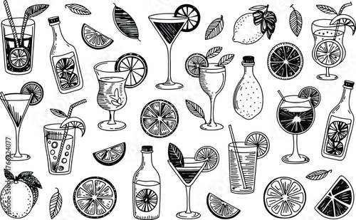 Hand-Drawn Citrus Drinks and Slices Pattern