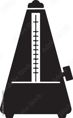 black silhouette of metronome on white background, vector