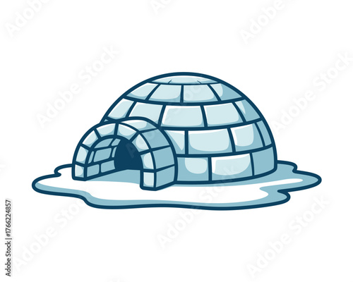 Cute Cartoon Igloo Illustration on Snow - Arctic Ice House Vector