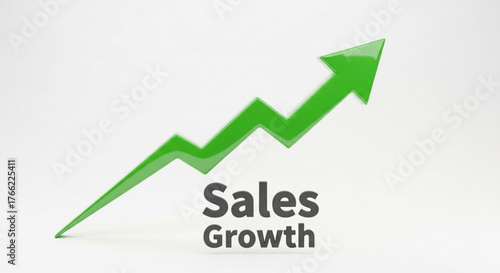 Green sales growth chart with arrow pointing up concept of business success, financial performance, and market expansion