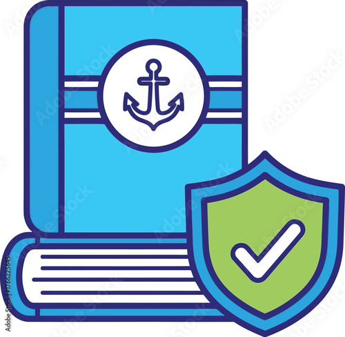 Nautical handbook safety seal assurance marine navigation guide protection concept vector