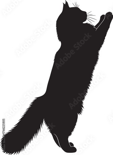 Dynamic black cat silhouette reaching upward playful feline pose agile animal silhouette for design projects