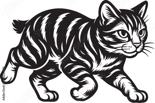 american_bobtail_cat_running_detailed_bw.eps