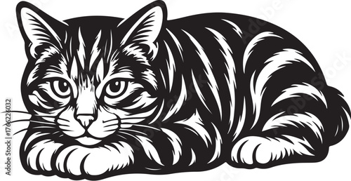 american_bobtail_cat_lying_detailed_bw.eps