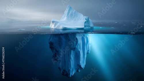 A majestic iceberg floating in the ocean for the concept of climate change.