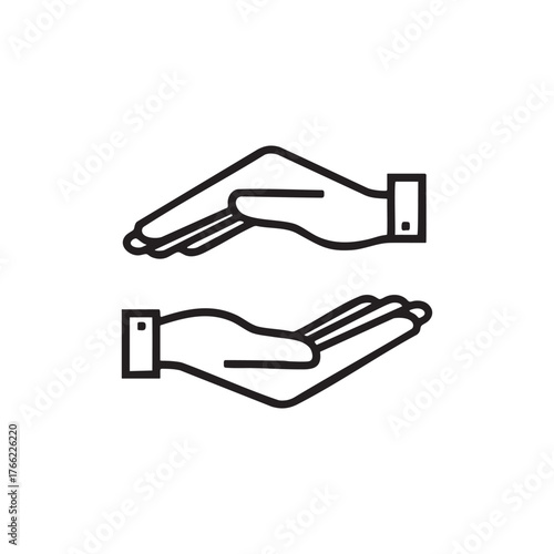 Two hands in a protective gesture line art icon