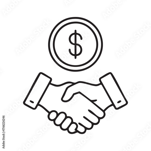 Handshake with dollar coin symbolizing business deal and agreement