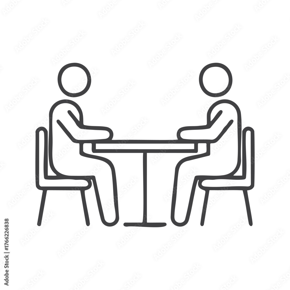Fototapeta premium Two people sitting at a table in a simple line art illustration