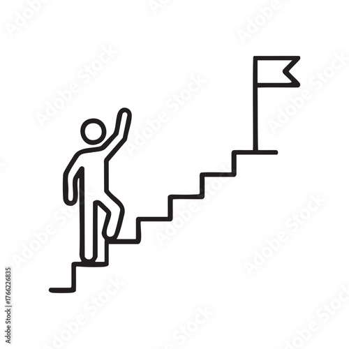 Person climbing stairs towards a flag representing success and achievement