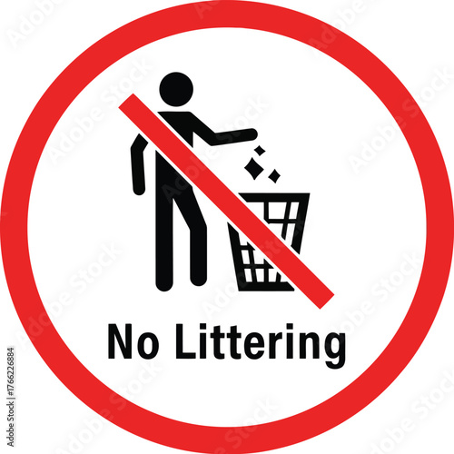 Round no littering sign person disposing trash in bin prohibition symbol isolated on white vector