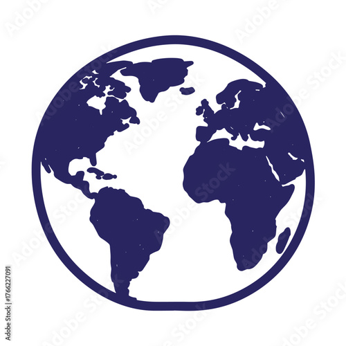 A hand drawn doodle outline world map depicting continents and earth in blue