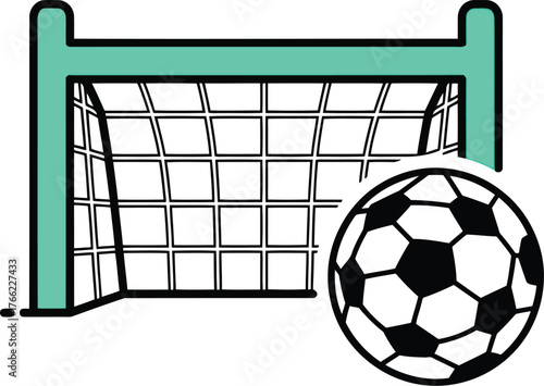 Soccer goal and ball simple flat icon digital art sport activity competition game goal winning scoring concept vector