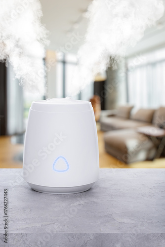 Air Humidifier in Cozy Living Room with Soft Background