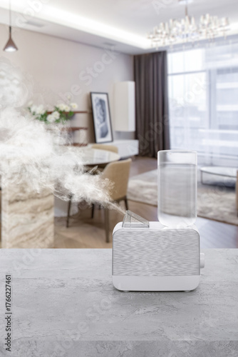 Air Humidifier in Cozy Living Room with Soft Background