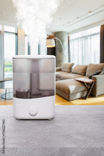Air Humidifier in Cozy Living Room with Soft Background
