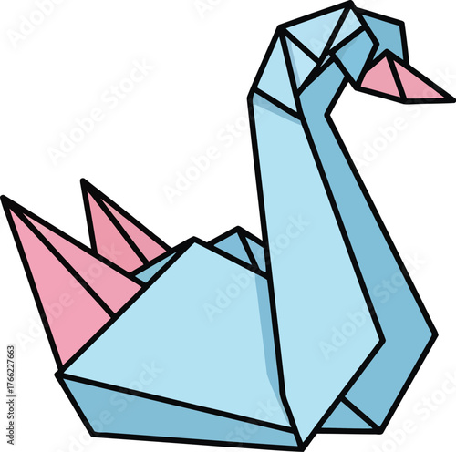 Geometric origami swan paper craft artistic symbol animal folded art decoration vector
