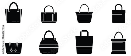 Bag icon set. Black fill vector, hand bag, shopping icon vector. market pack and Grocery handbag outline icon set. vector illustration.