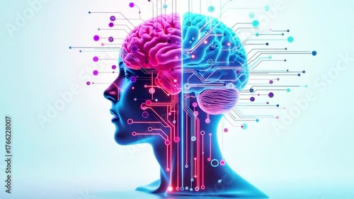 Wallpaper Mural Data Flow Inside the Brain. human head with brain. Head, brain lit up, neural connections
 Torontodigital.ca