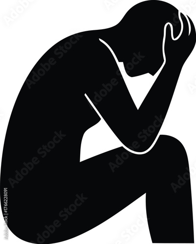 Silhouette of a person in despair head in hands showing distress and anxiety depicting mental health struggles and emotional pain vector