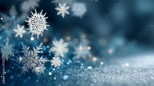 Delicate snowflakes with sparkling winter background