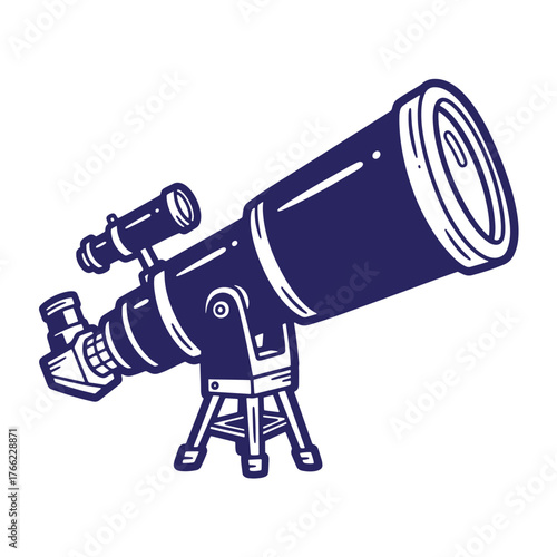 Detailed doodle out line illustration of a classic astronomical telescope on a tripod