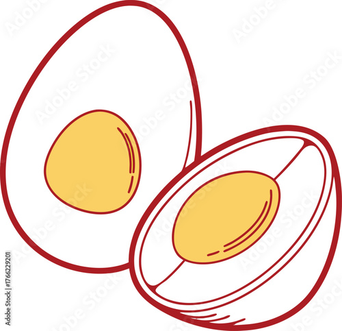 Two Halves of a Hard Boiled Egg Illustration Perfect for Food Blogs and Culinary Art