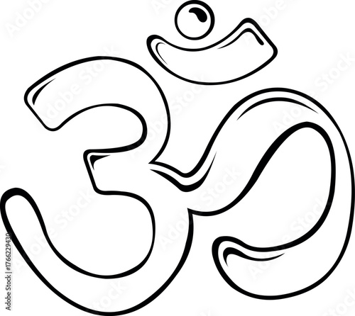 vector illustration drawing black and white OM hinduism religion symbol