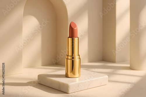 Golden Lipstick in Minimalist Setting