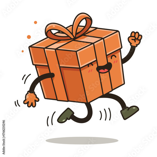 Happy Running Gift Box Mascot Illustration