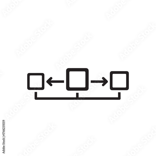 Black flowchart diagram with three squares and arrows on white background process sequence