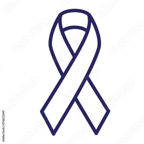 A simple doodle outline icon of a purple awareness ribbon for a variety of causes