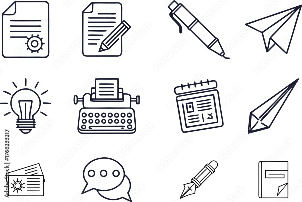 Fototapeta premium Writing Web Icon Set in Line Style