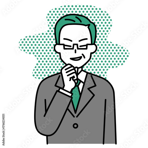 悪巧みをする中年のスーツの男性