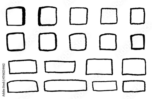 手書き風の四角形、長方形　線セット