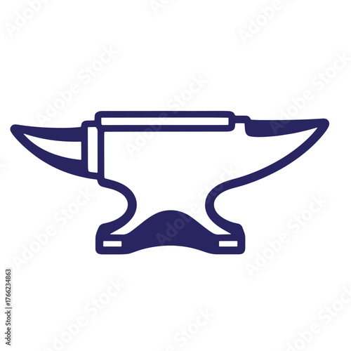 Simple blue and white doodle out line illustration of a classic blacksmith anvil