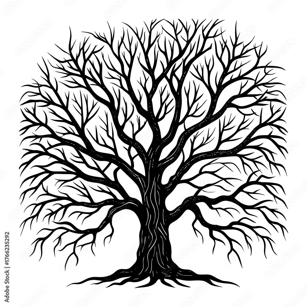 Obraz premium Intricate leafless willow tree branches vector illustration scalable nature art
