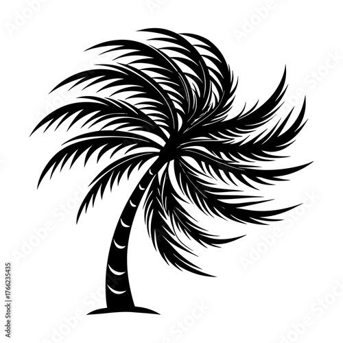 Wind swept palm tree illustration scalable vector graphic for tropical designs