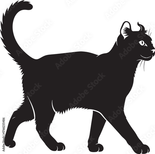 Elegant black cat silhouette capturing a graceful stance for artistic and design applications