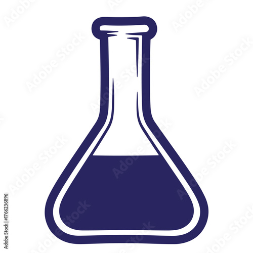 Vector illustration of a simple erlenmeyer flask filled with blue liquid for science themes