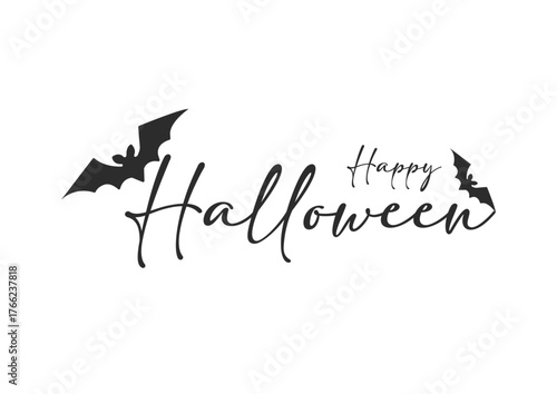 main file.epsSpooky happy halloween text with flying bats silhouette on a white background for a festive celebration